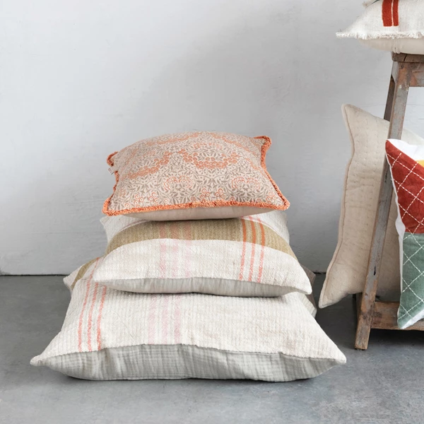 Creative Co Op 20" Woven Cotton & Linen Plaid Pillow Polyester Fill