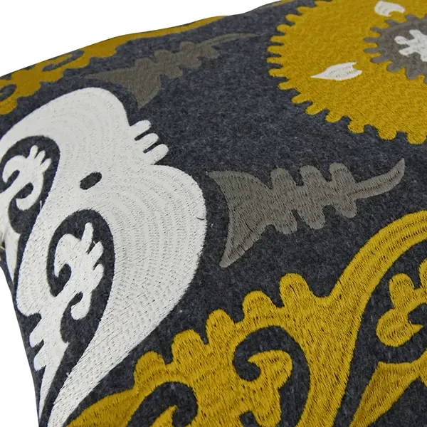 Creative Co Op 20" X 14" Wool Blend Embroidered Lumbar Pillow