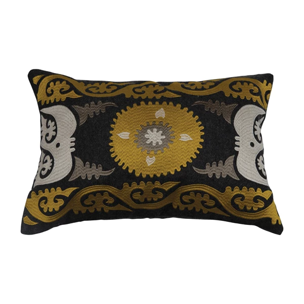 creative co op 20" x 14" Wool Blend Embroidered Lumbar Pillow