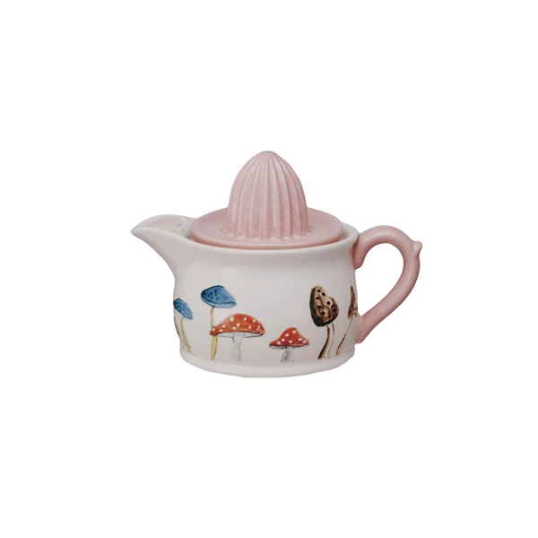 creative co op 22 oz. Hand-Painted Stoneware Juicer/Pitcher w/ Mushrooms Set of 2