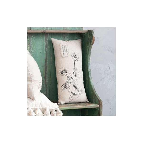 Creative Co Op 24"L X 12"H Linen Blend Printed Lumbar Pillow