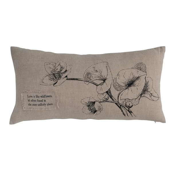 creative co op 24"L x 12"H Linen Blend Printed Lumbar Pillow