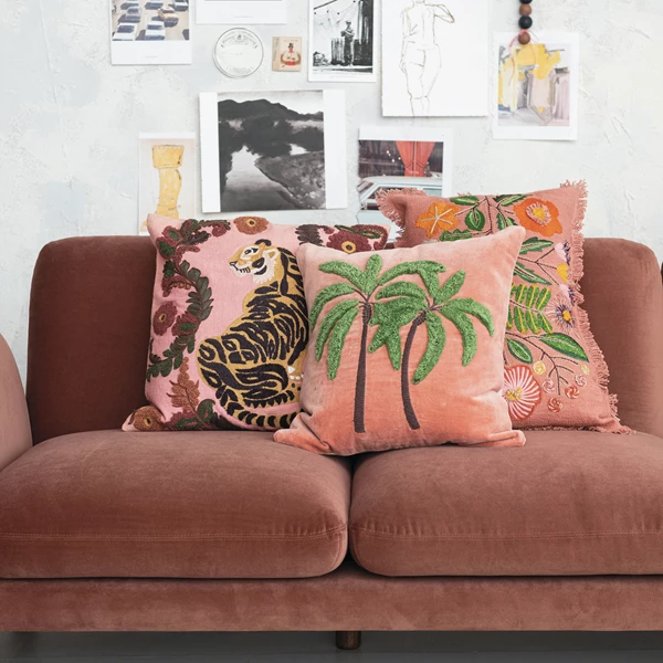 Creative Co Op 24"L X 16"H Cotton Lumbar Pillow W/ Embroidered Flowers & Eyelash Fringe