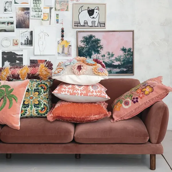 Creative Co Op 24"L X 16"H Cotton Lumbar Pillow W/ Embroidered Flowers & Eyelash Fringe