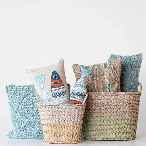 Creative Co Op 24"L X 16"H Hand-Woven Jute & Cotton Chindi Lumbar Pillow (Each One Will Vary)