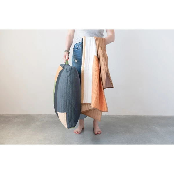 Creative Co Op 24" Recycled Quilted Cotton Patchwork Pouf With H&le