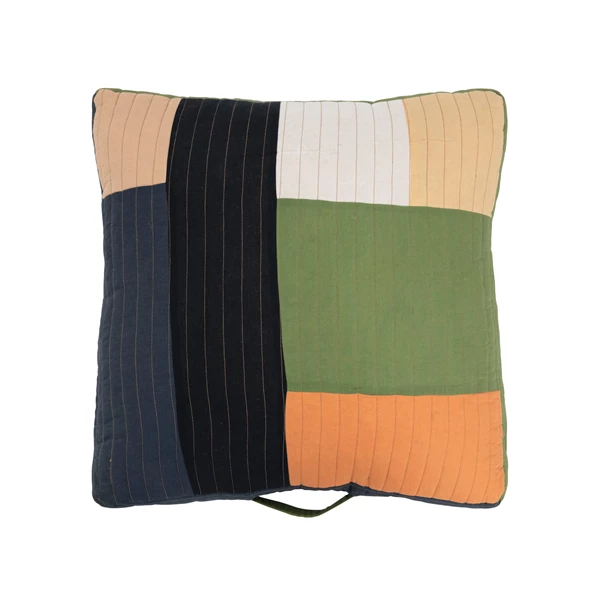 creative co op 24" Recycled Quilted Cotton Patchwork Pouf with H&le