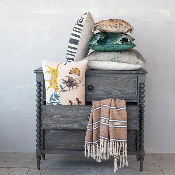 Creative Co Op 24" Square Cotton Velvet Printed Pillow With Design & Fringee