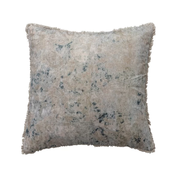 creative co op 24" Square Cotton Velvet Printed Pillow with Design & Fringee