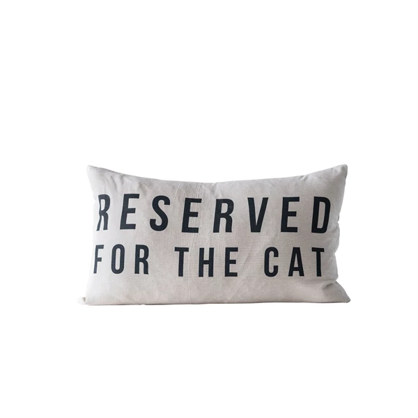 creative co op 24" x 14" Reserved For The Cat Cotton Lumbar Pillow