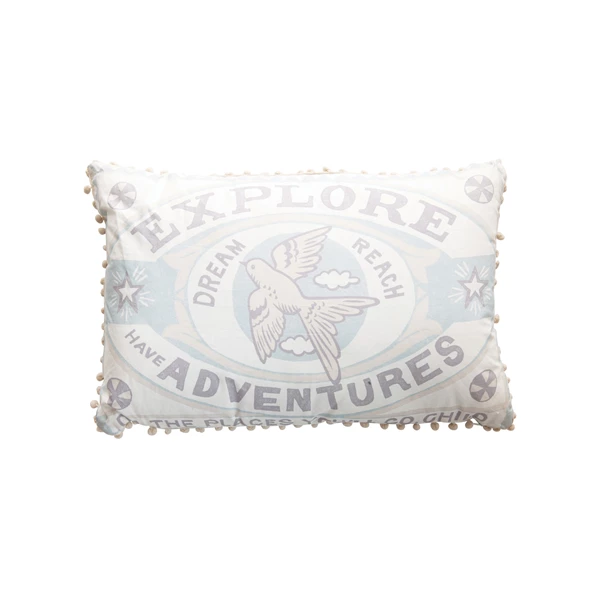 creative co op 26" x 14" Explore Have Cotton Lumbar Pillow with Pom Poms