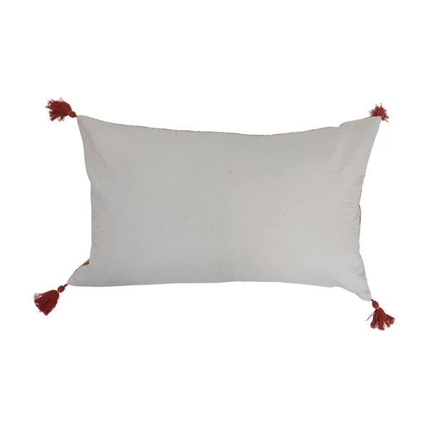 Creative Co Op 26" X 16" Cotton Slub Lumbar Pillow With Floral Pattern & Tassels
