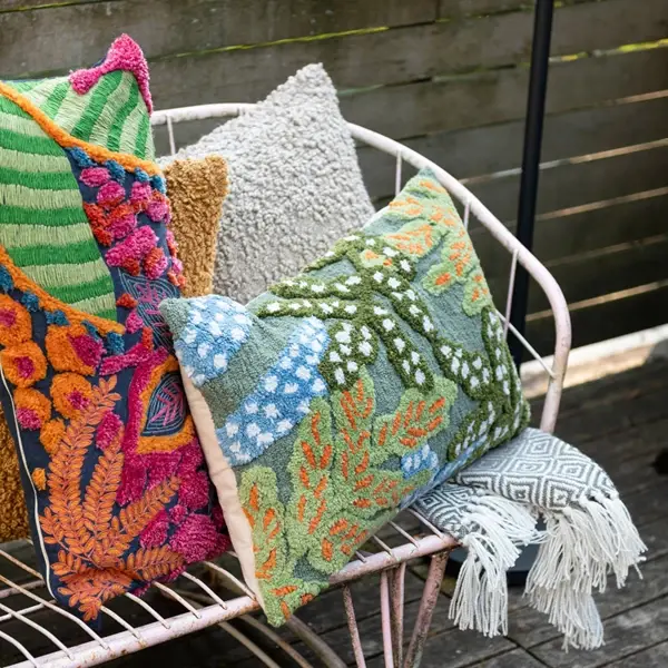 Creative Co Op 27"L X 12"H Embroidered Fabric Indoor/Outdoor Lumbar Pillow W/ Tufted Botanicals