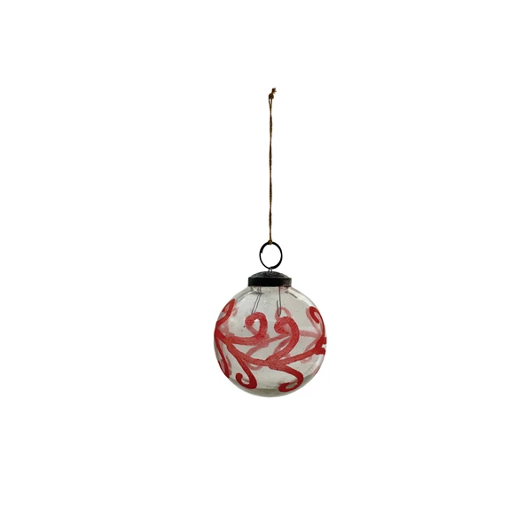 creative co op 3" Round Hand-Painted Etched Glass Ball Ornament Raspberry Color