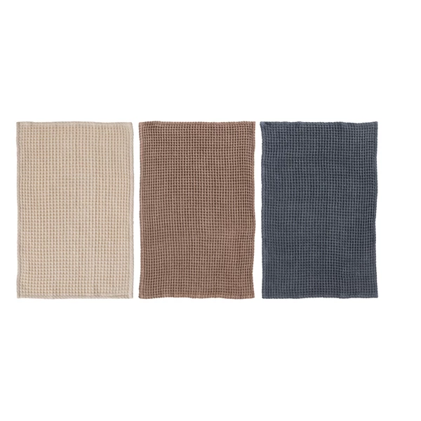 Creative Co Op (3) Waffle Weave Tea Towels W/ Mango Wood Cheese/Serving Board Set Of 4 Tied W/ Cotton Tape