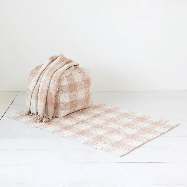 Creative Co Op 3' X 5' Cotton Tufted Rug Blush & Cream Color Plaid