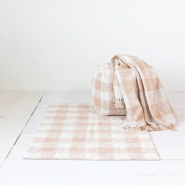 Creative Co Op 3' X 5' Cotton Tufted Rug Blush & Cream Color Plaid