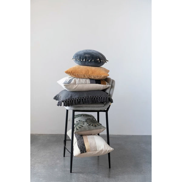 Creative Co Op 36" X 16" Woven Wool Blend Lumbar Pillow With Gold Metallic Thread & Stripes