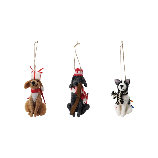 creative co op 4"H - 5"H Handmade Wool Felt Dog Ornament Multi Color 3 Styles