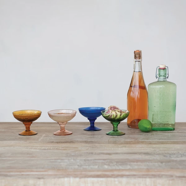 Creative Co Op 4 Oz. Embossed Stemmed Coupe Glass 4 Colors