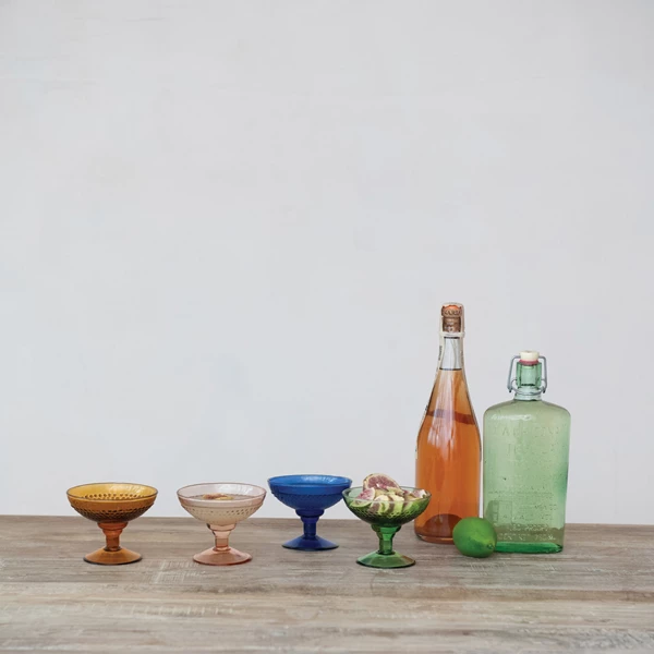 Creative Co Op 4 Oz. Embossed Stemmed Coupe Glass 4 Colors