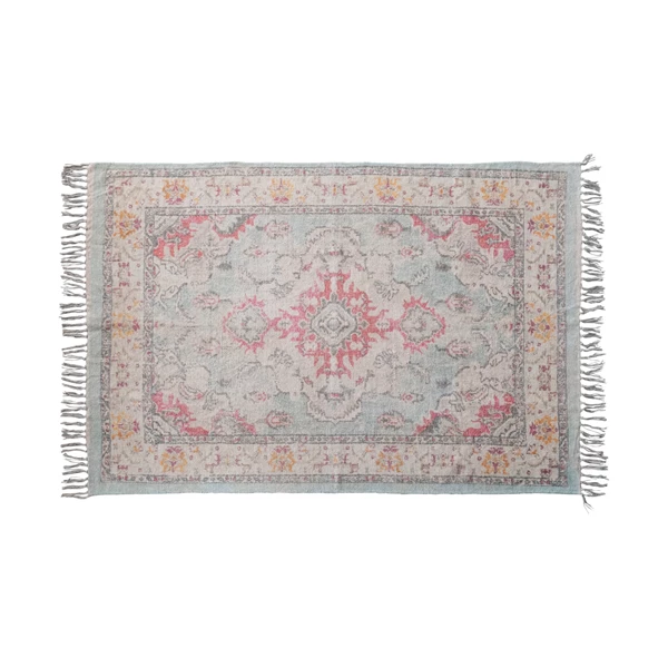 creative co op 4' x 6' Cotton Chenille Distressed Print Rug w/ Fringe