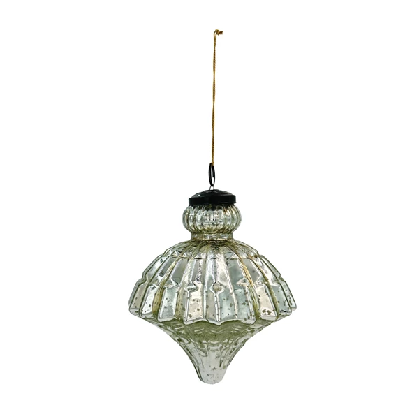 creative co op 5"H Mercury Glass Pleated Ornament Antique Silver Finish