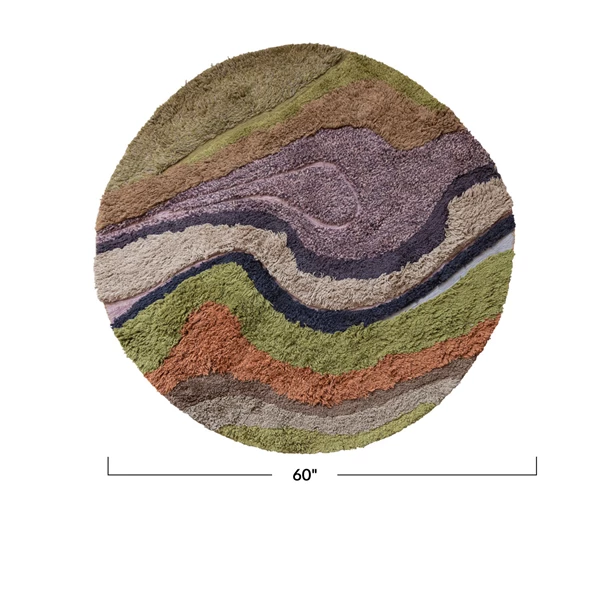 Creative Co Op 5' Round Wool & Cotton Tufted Rug W/ Abstract Design & Varying Pile Height