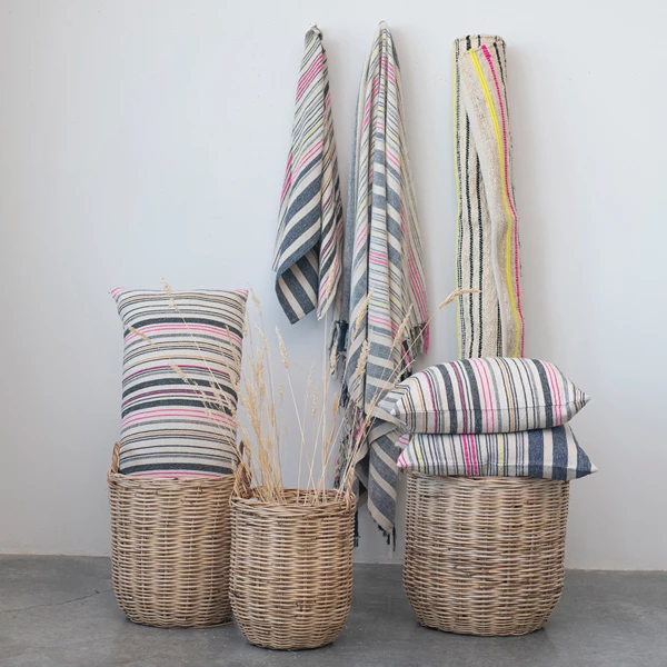 Creative Co Op 5' X 7' Woven Jute & Cotton Blend Rug W/ Stripes Multi Color