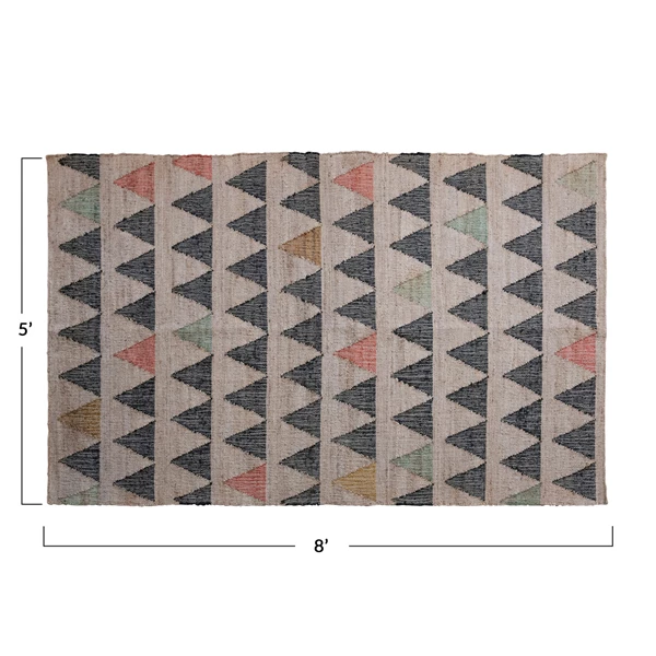 Creative Co Op 5' X 8' Woven Jute & Cotton Rug W/ Geometric Pattern Multi Color