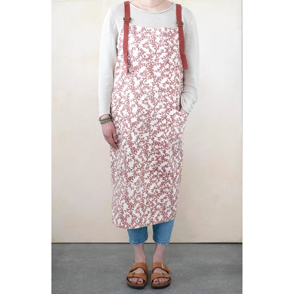 Creative Co Op 55"L X 40"W Cotton Cross Back Apron With Berry Pattern Burgundy And White