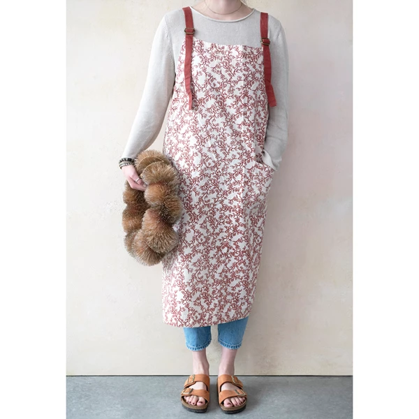 creative co op 55"L x 40"W Cotton Cross Back Apron with Berry Pattern Burgundy and White