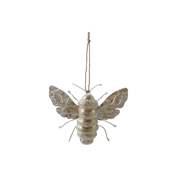 creative co op 6-1/2"L Metal Bee Ornament Distressed Gold Finish & White
