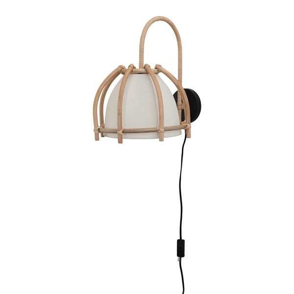 creative co op 6-Rattan Wall Sconce with Cotton Shade and Inline Switch