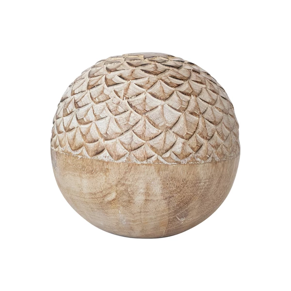 creative co op 6" Round Hand-Carved Mango Wood Orb Whitewashed