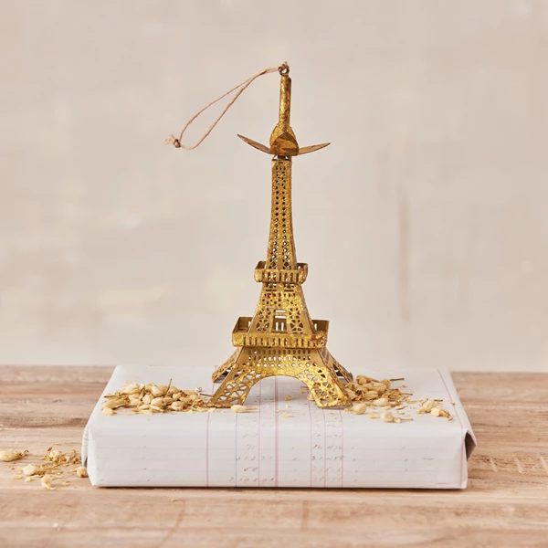 Creative Co Op 7-3/4"H Metal Eiffel Tower Ornament Gold Foil Finish
