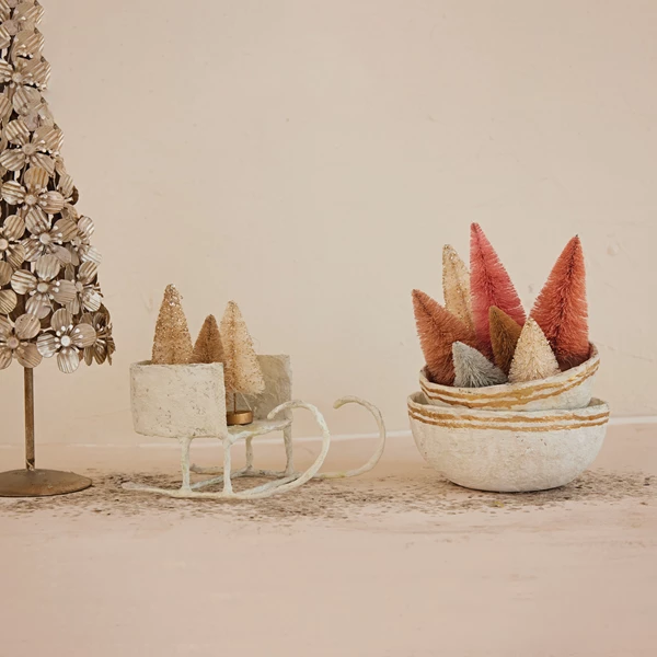 Creative Co Op 7"L X 4"W X 3-1/2"H Metal & Paper Mache Sleigh White