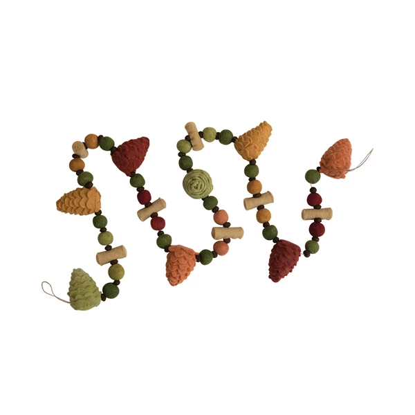 Creative Co Op 72"L Wool Felt Pinecone Garland With Pom Poms Multi Color