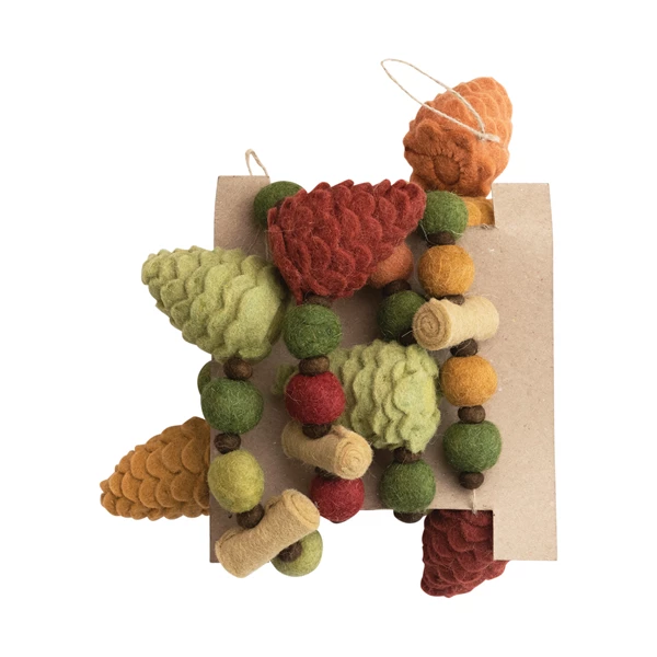 Creative Co Op 72"L Wool Felt Pinecone Garland With Pom Poms Multi Color