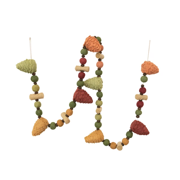 Creative Co Op 72"L Wool Felt Pinecone Garland With Pom Poms Multi Color