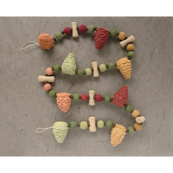 creative co op 72"L Wool Felt Pinecone Garland with Pom Poms Multi Color