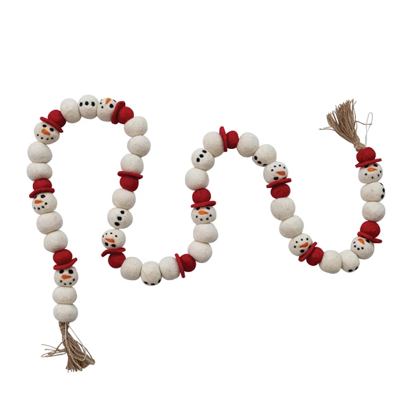 creative co op 72"L x 1-1/2"H Handmade Wool Felt Snowman Garland with Jute Tassels