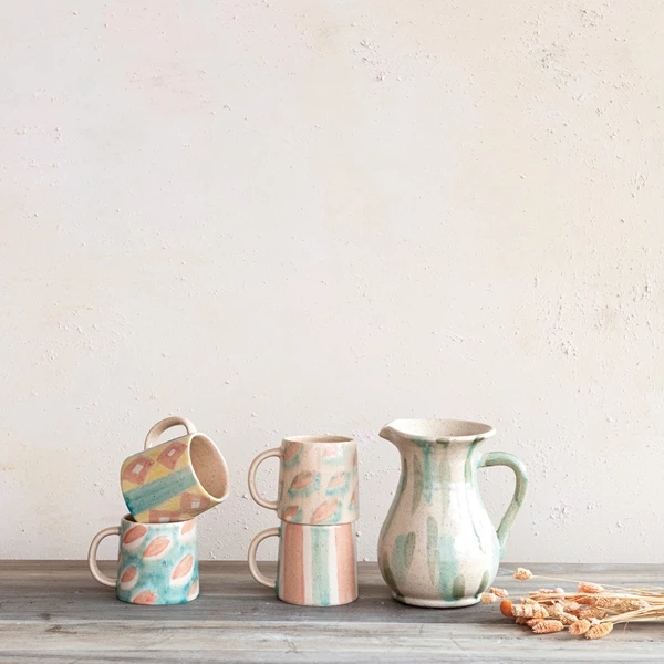 Creative Co Op 72 Oz. Hand-Painted Terra-cotta Pitcher (Each One Will Vary)