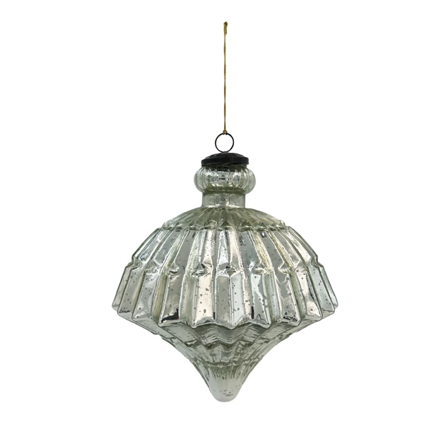 creative co op 8"H Mercury Glass Pleated Ornament Antique Silver Finish