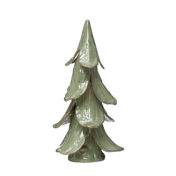 creative co op 8" Round x 15-1/2"H Handmade Stoneware Tree Reactive Glaze Mint Color