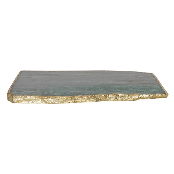 Creative Co Op Agate Slab W/ Gold Electroplated Edge Blue (Each One Will Vary)