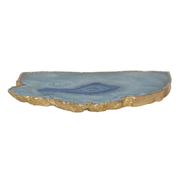 Creative Co Op Agate Slab W/ Gold Electroplated Edge Blue (Each One Will Vary)
