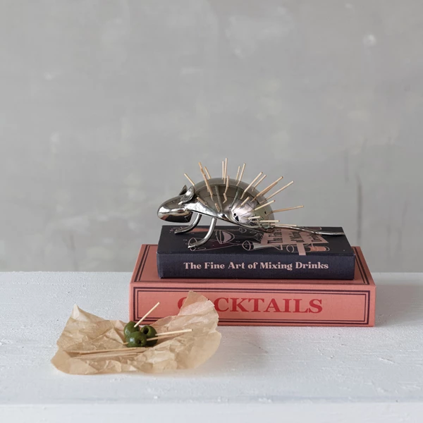 Creative Co Op Aluminum Vintage Reproduction Mouse Toothpick Holder Nickel Finish