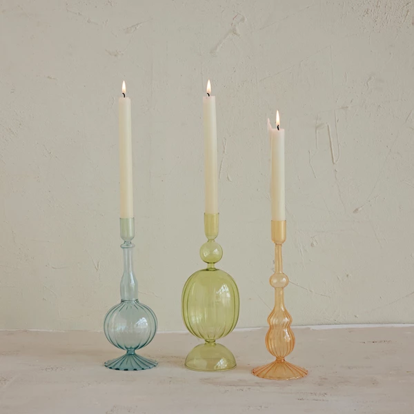 Creative Co Op Approximately 10"H Glass Ribbed Taper Holder 3 Styles