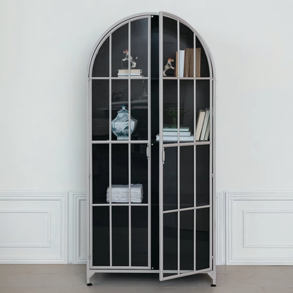 Creative Co Op Arched Metal Cabinet W/ 2 Glass Doors & 3 Shelves